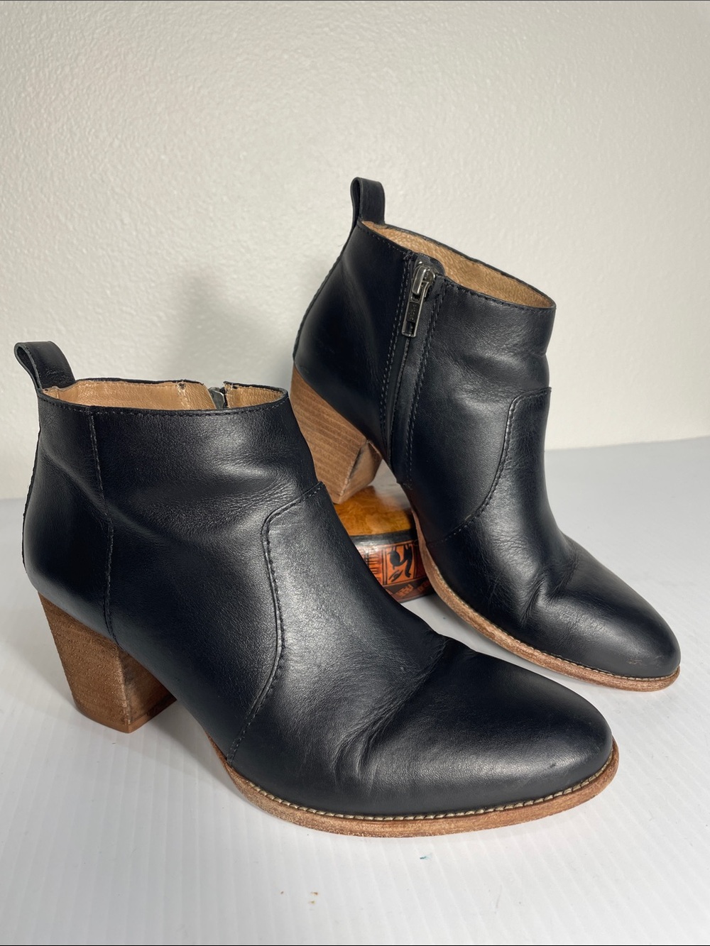 Madewell Brenner Ankle Boots Size 7.5 Black Leather Block Heel Side Zip